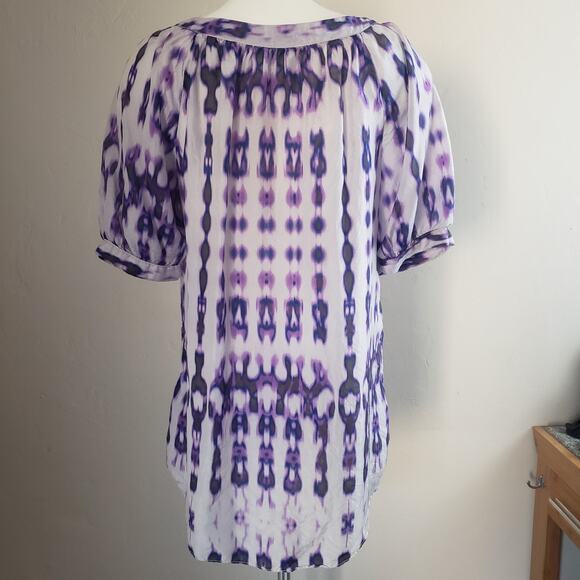 Velvet Brand Women’s 100% Silk Purple Printed Peasant Blouse Tunic Boho‎ Med - Picture 5 of 11